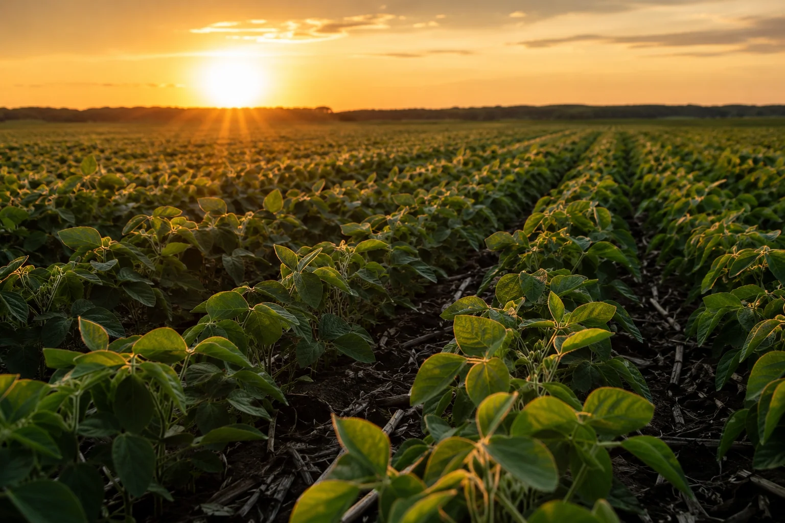 Aerial view of soybean fields with renewable energy infrastructure representing soybean biodiesel market dynamics